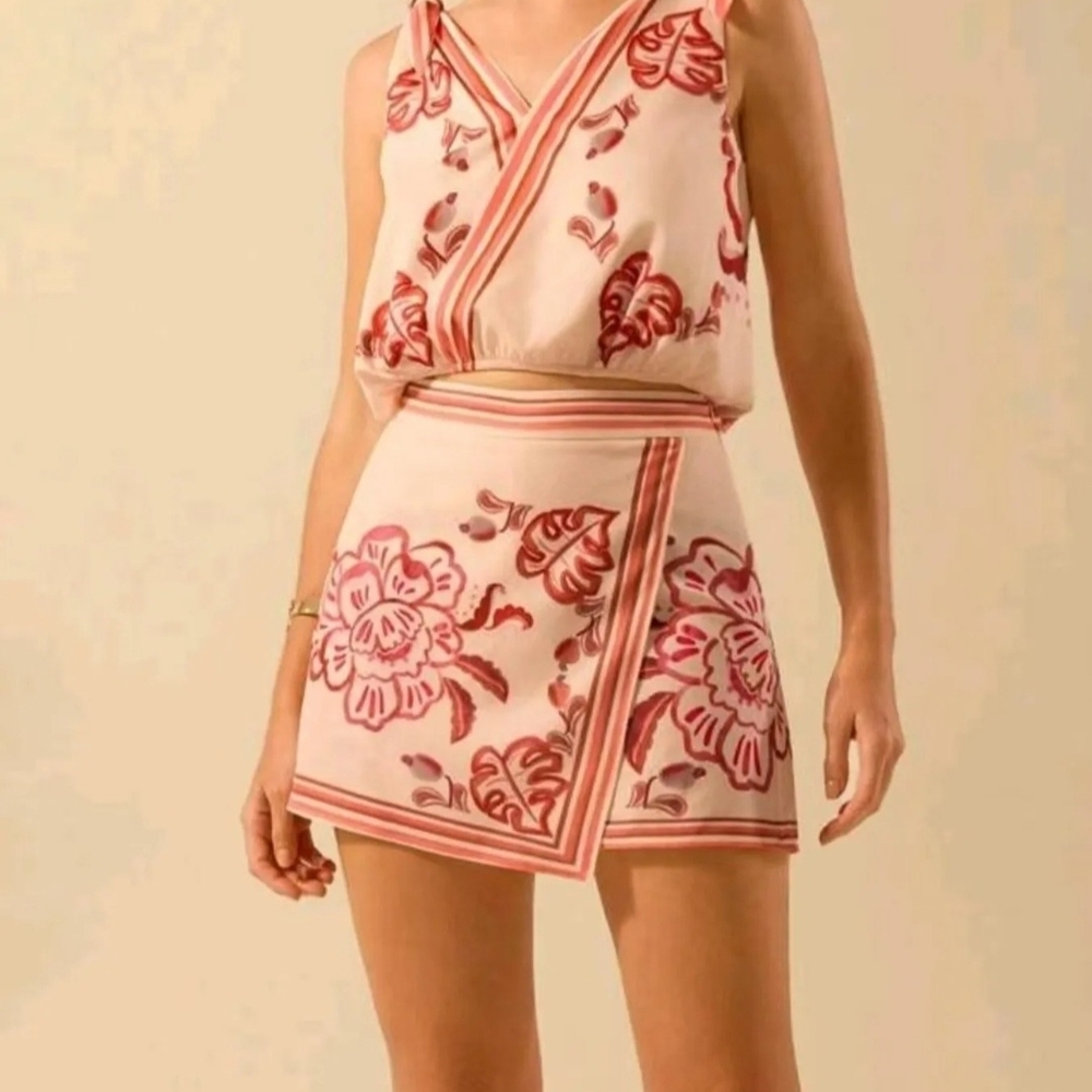 SHEIN Pink and Cream Floral Skirt Set